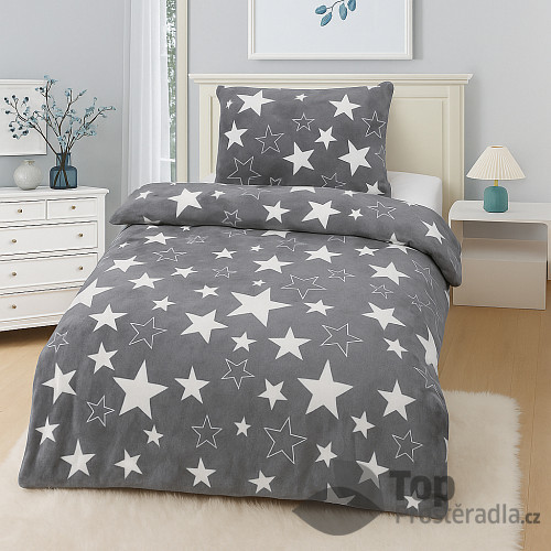 Mikroplyšové povlečení Premium 140x200+70x90 Hvězdy v šedém