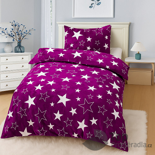 Mikroplyšové povlečení Premium 140x200+70x90 Hvězdy ve fialovém