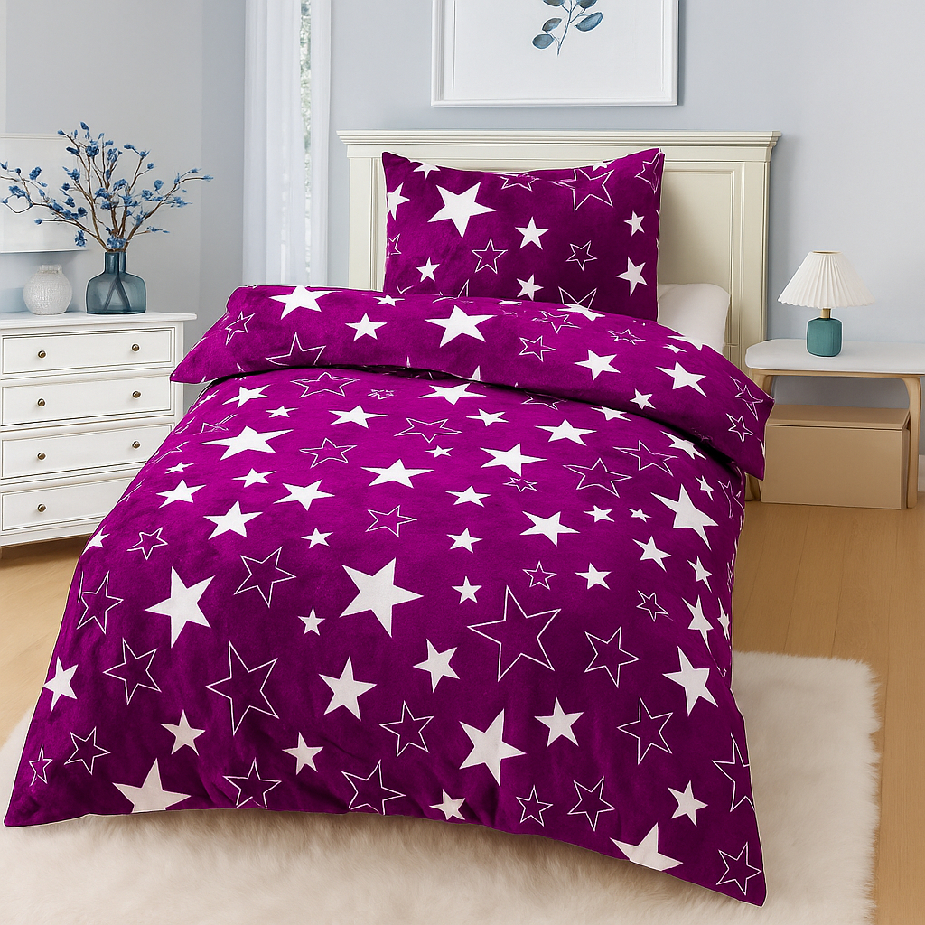 TP Mikroflanelové povlečení 70x90+140x200 - Hvězdy ve fialovém