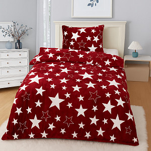 Mikroplyšové povlečení Premium 140x200+70x90 Hvězdy v bordó