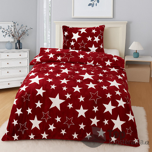 Mikroplyšové povlečení Premium 140x200+70x90 Hvězdy v bordó