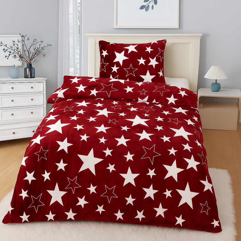 TP Mikroplyšové povlečení 140x200+70x90 - Hvězdy v bordó