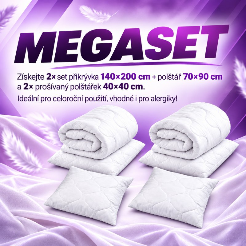 AKČNÍ MEGASET SET 2KS PROŠÍVANÉ POLŠTÁŘE A PŘIKRÝVKY + DVA POLŠTÁŘKY
